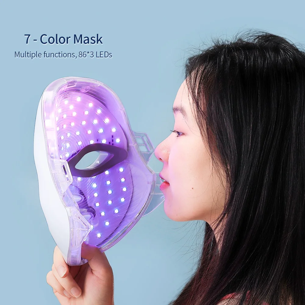 Máscara facial LED com luz vermelha para aperto da pele, terapia anti-envelhecimento, beleza bio-leve, clareamento do pescoço, casa, 7 cores - Imagem 3