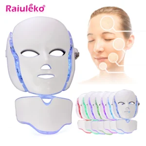 7 cores led máscara facial com pescoço beleza profissional pescoço cuidados com a pele rejuvenescimento facial endurecimento anti acne terapia badejo máscara
