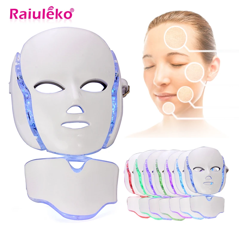 7 cores led máscara facial com pescoço beleza profissional pescoço cuidados com a pele rejuvenescimento facial endurecimento anti acne terapia badejo máscara