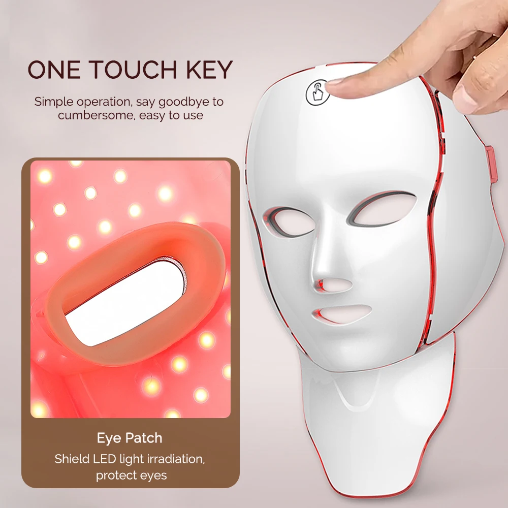 Rosto pescoço máscara de beleza 7 cores luz led máscara fóton luz vermelha cuidados com a pele facial reparação pele anti envelhecimento rugas aperto da pele - Imagem 5