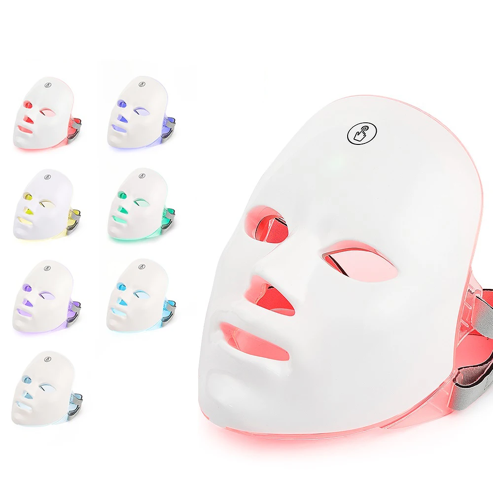 Máscara facial LED com luz vermelha para aperto da pele, terapia anti-envelhecimento, beleza bio-leve, clareamento do pescoço, casa, 7 cores - Imagem 2