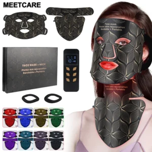 Led 8 cores máscara facial e pescoço luz vermelha perto terapia infravermelha anti envelhecimento rugas acne poros controle de óleo pele apertar clarear