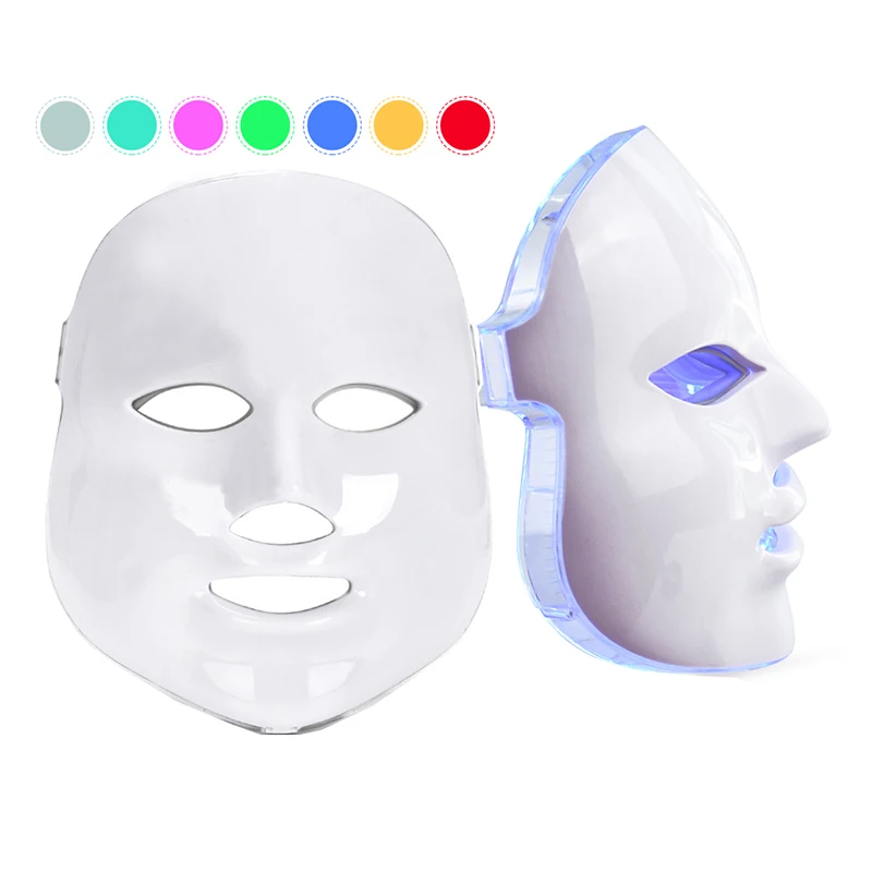 7 cores led máscara facial com pescoço beleza profissional pescoço cuidados com a pele rejuvenescimento facial endurecimento anti acne terapia badejo máscara - Imagem 5