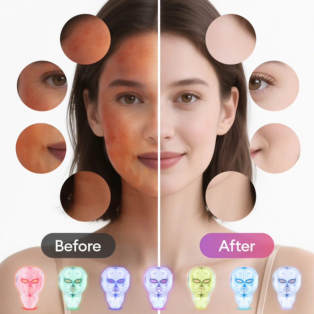 Rosto pescoço máscara de beleza 7 cores luz led máscara fóton luz vermelha cuidados com a pele facial reparação pele anti envelhecimento rugas aperto da pele - Imagem 4