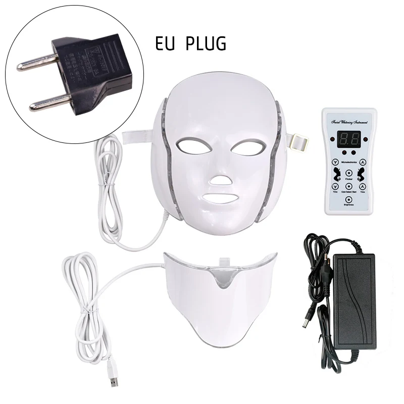 7 cores led máscara facial com pescoço beleza profissional pescoço cuidados com a pele rejuvenescimento facial endurecimento anti acne terapia badejo máscara - Imagem 4